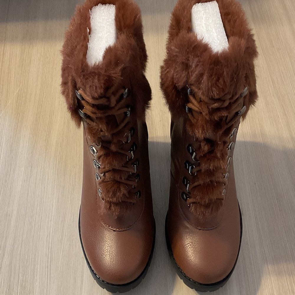 BCBGeneration Brown Lace Up Fur Boots